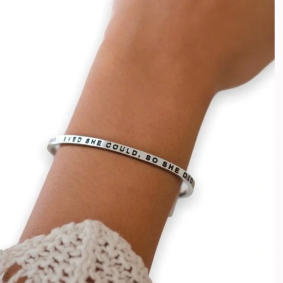 MANTRABAND Silver She Believed She Could Cuff Bracelet OS NWT - Picture 2 of 4
